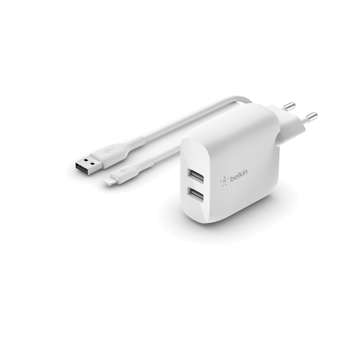 BELKIN Chargeur 24W 2 ports + câble Lightning (2 USB-A)