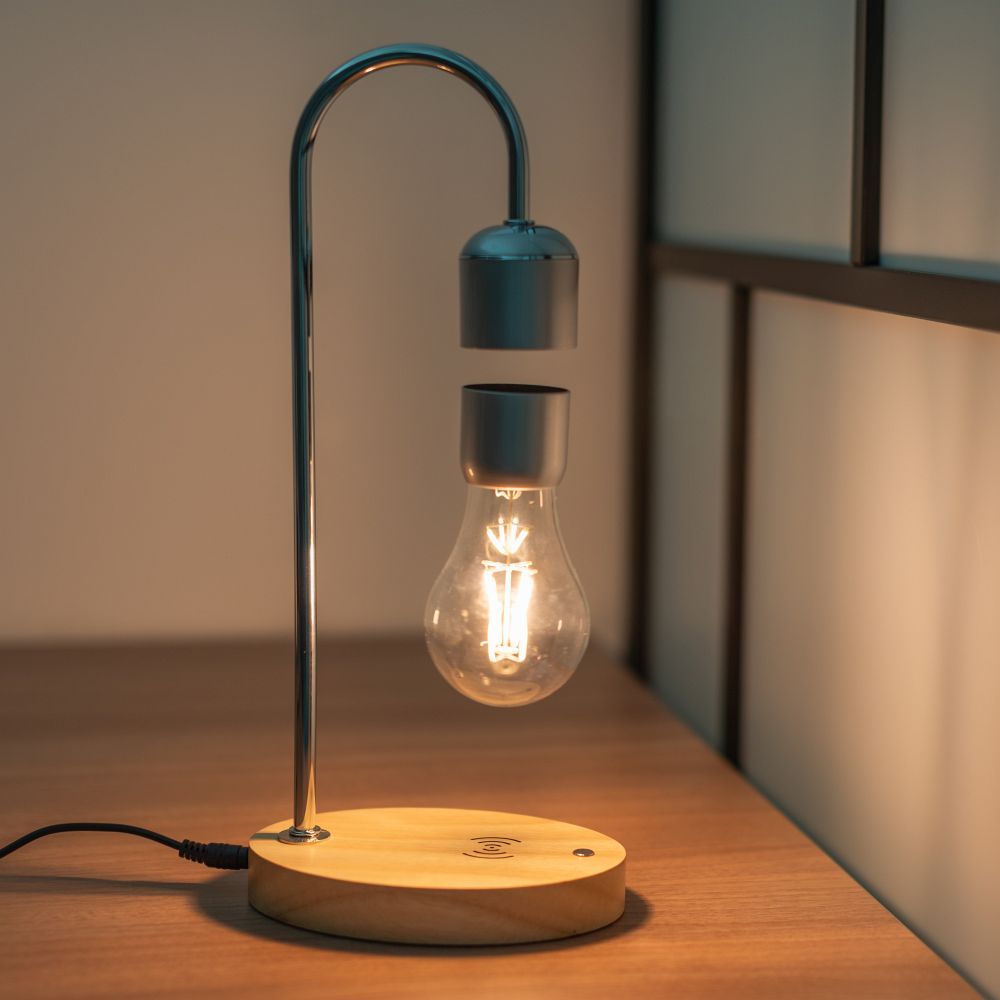 Lampe de table de chevet Lampe de bureau à lévitation magnétique + chargeur sans fil argent FB6A