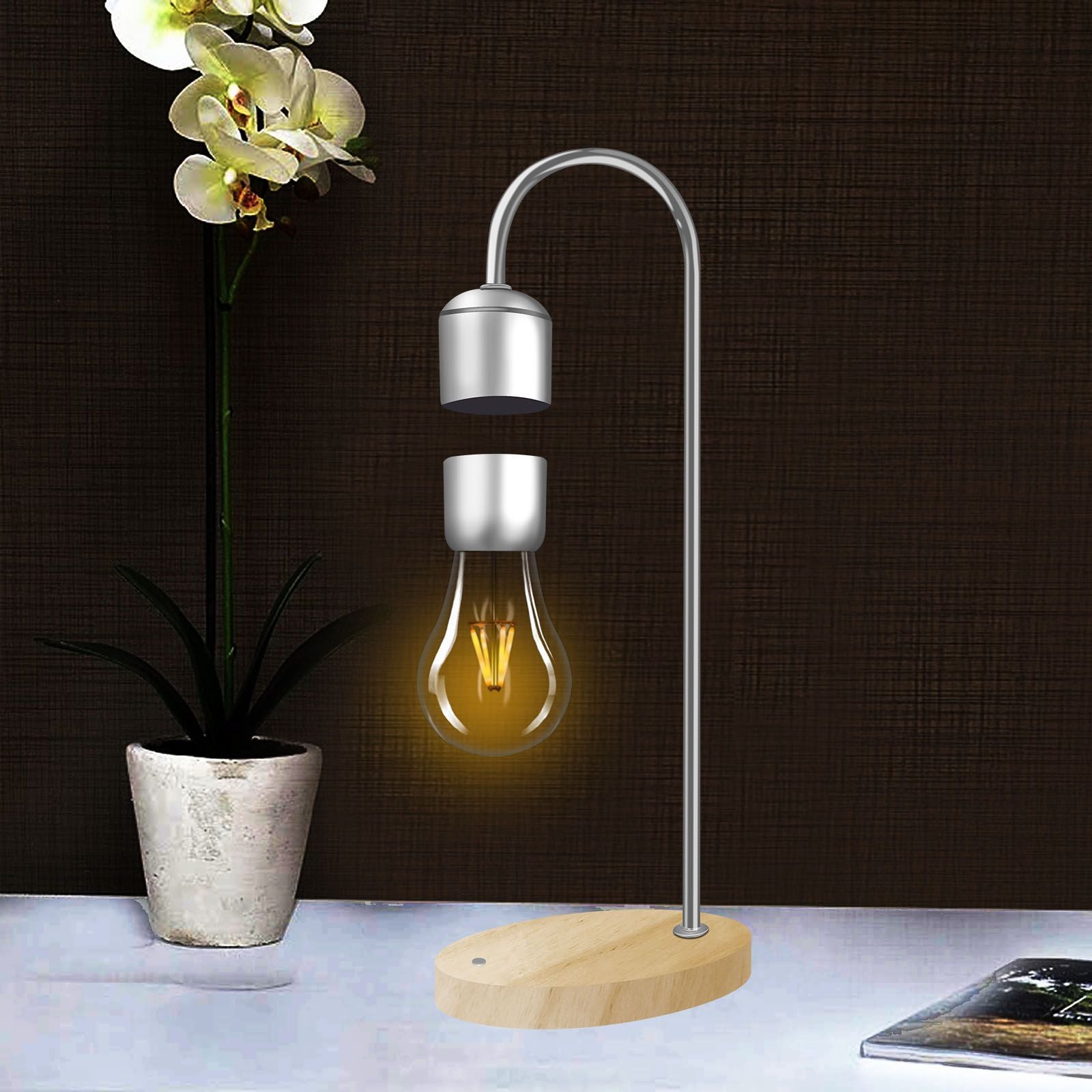 Lampe de table de chevet Lampe de bureau à lévitation magnétique + chargeur sans fil argent FB6A